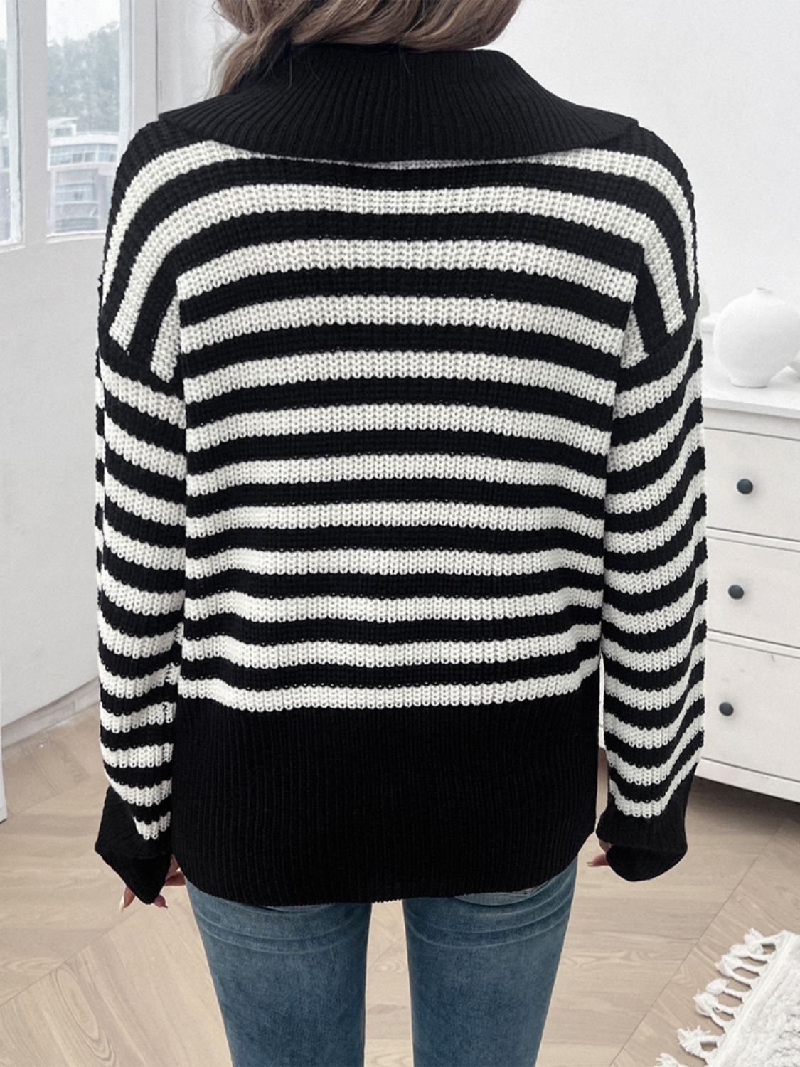 Zephariel Striped Collared Neck Long Sleeve Sweater