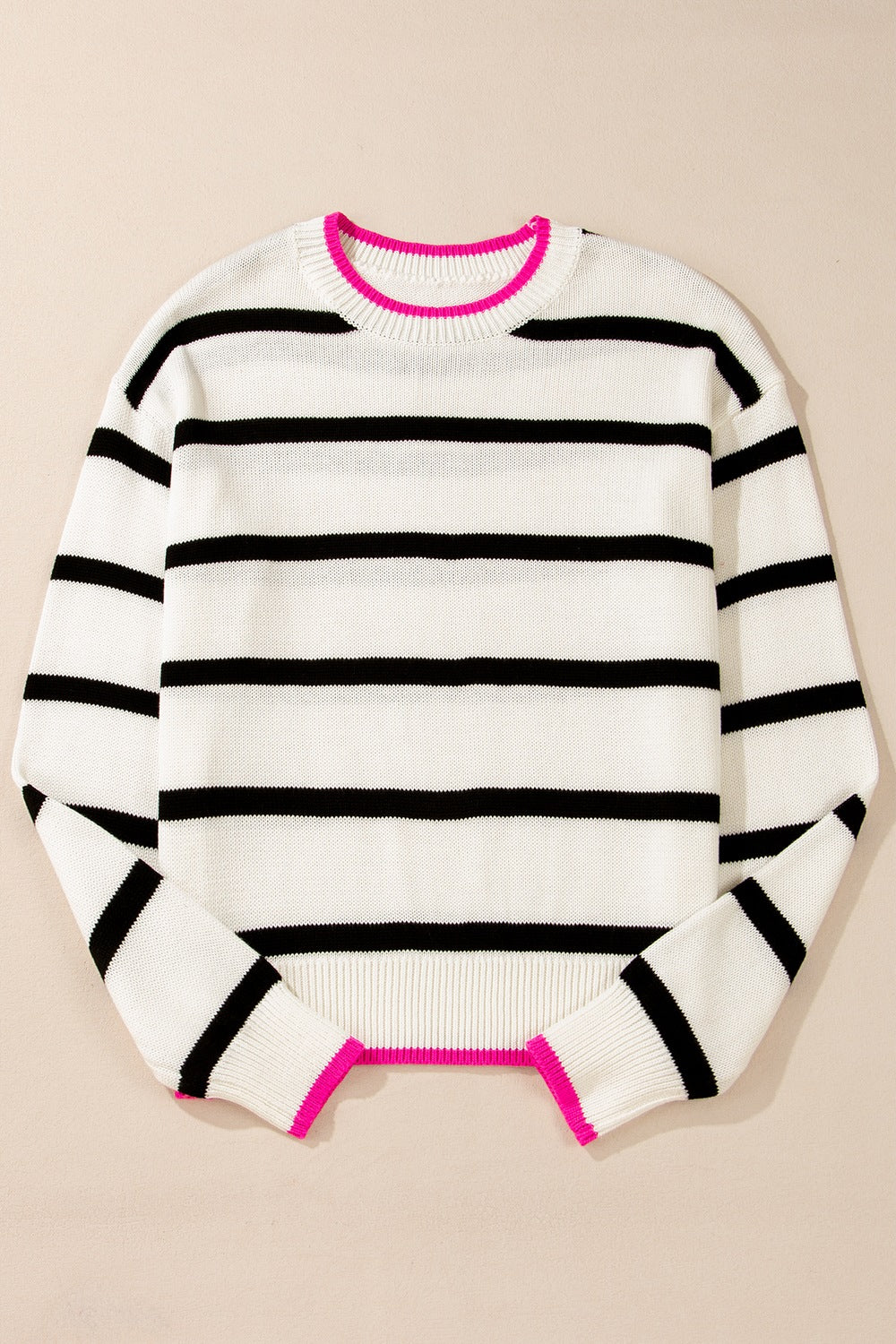 Zephariel Striped Round Neck Drop Shoulder Sweater