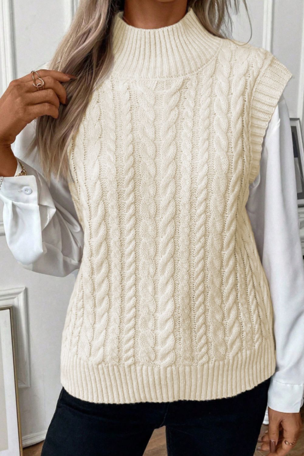 Zephariel Cable Knit Turtleneck Sweater Vest