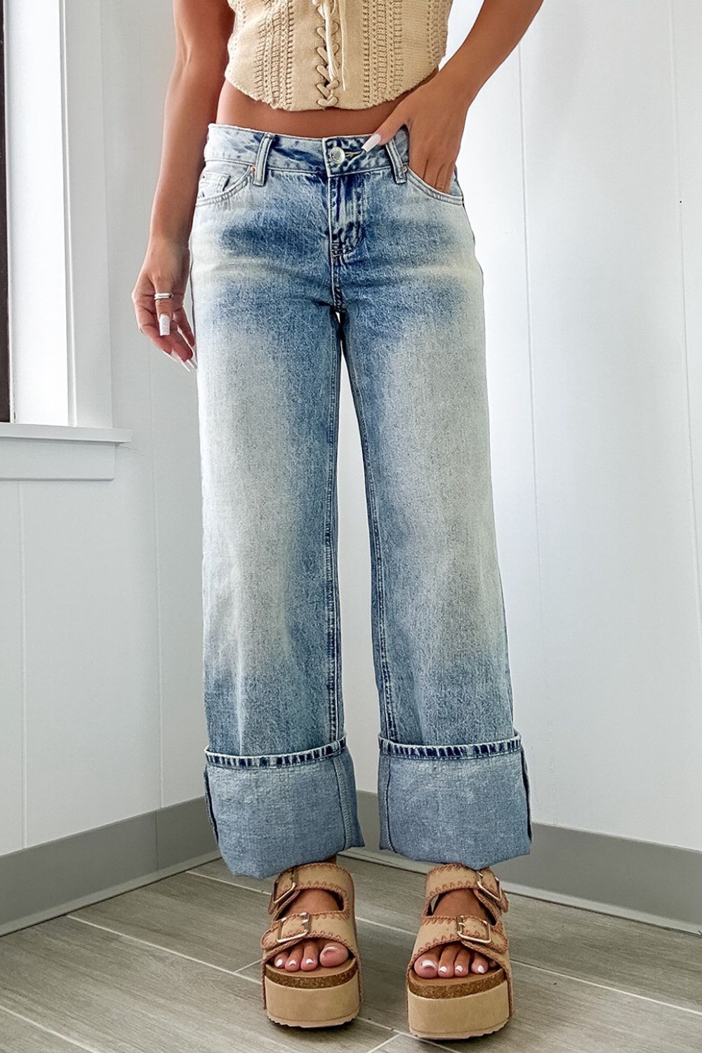 Zephariel Washed Wide Leg Jeans with Pockets