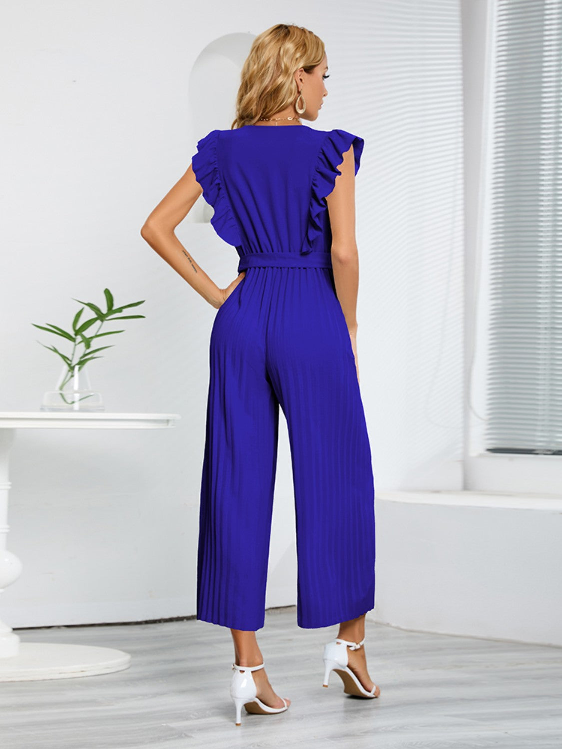 Zephariel Ruffled Surplice Cap Sleeve Jumpsuit