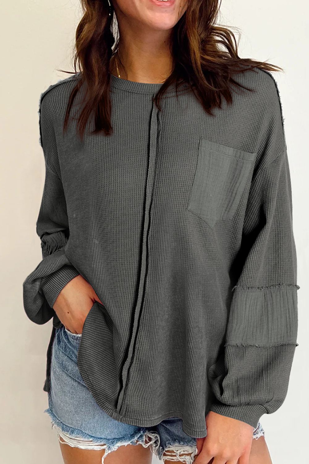 Zephariel Exposed Seam Round Neck Long Sleeve Sweatshirt