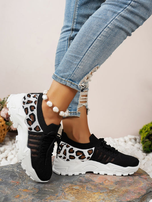 Zephariel Cutout Leopard Lace Up Mesh Athletic