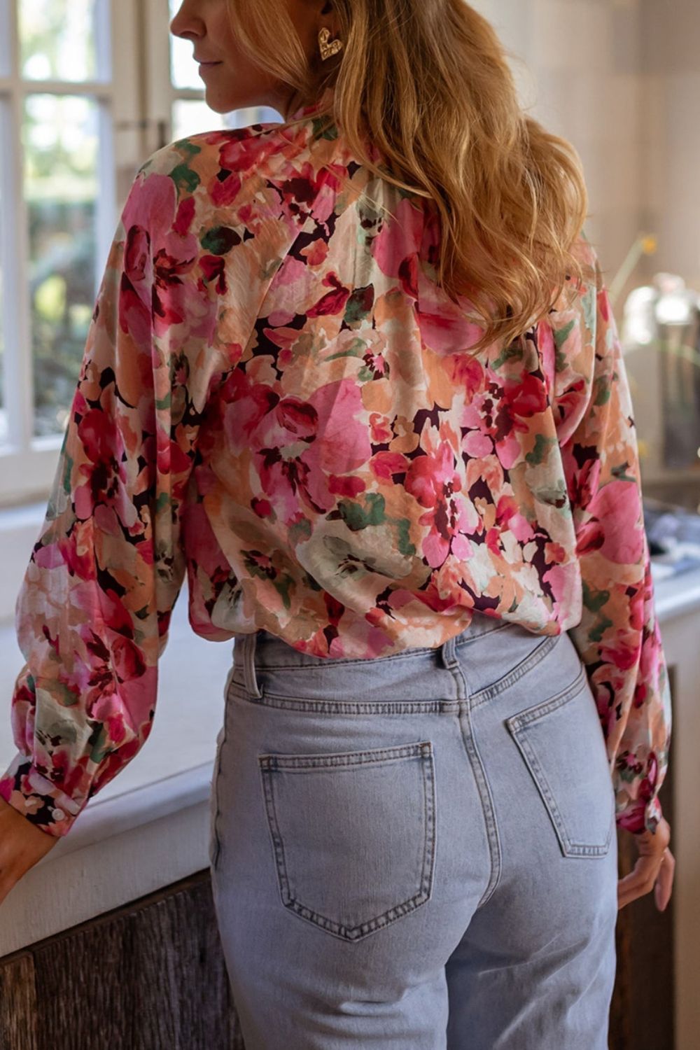 Zephariel Frill Floral Button Down Long Sleeve Shirt