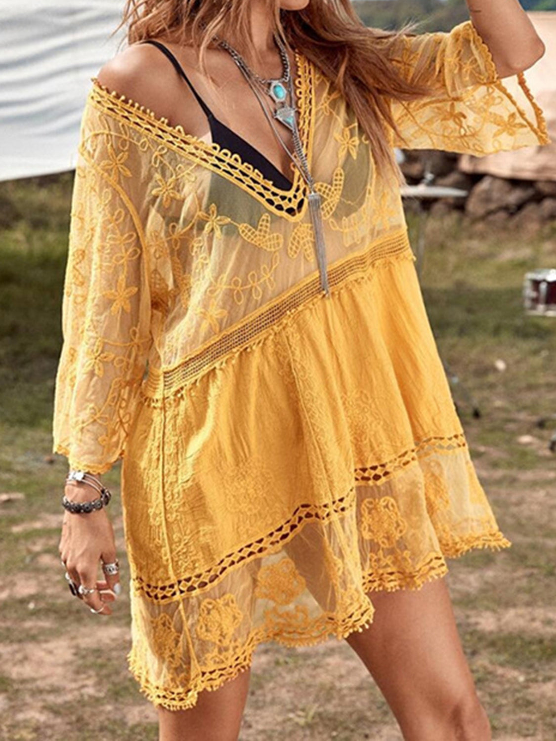 Zephariel Lace Detail Plunge Cover-Up Dress