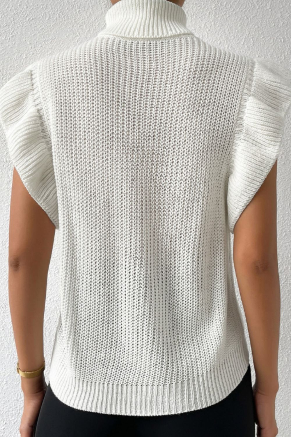 Zephariel Cable-Knit Turtleneck Cap Sleeve Sweater