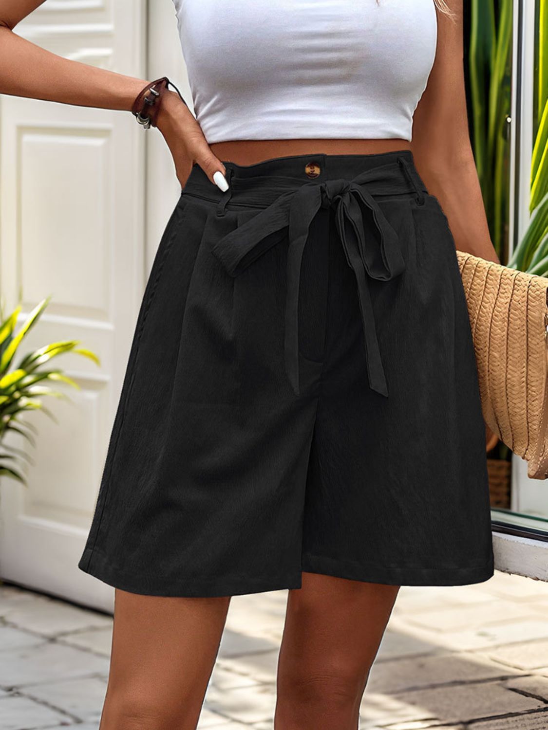 Zephariel Tied High Waist Shorts with Pockets