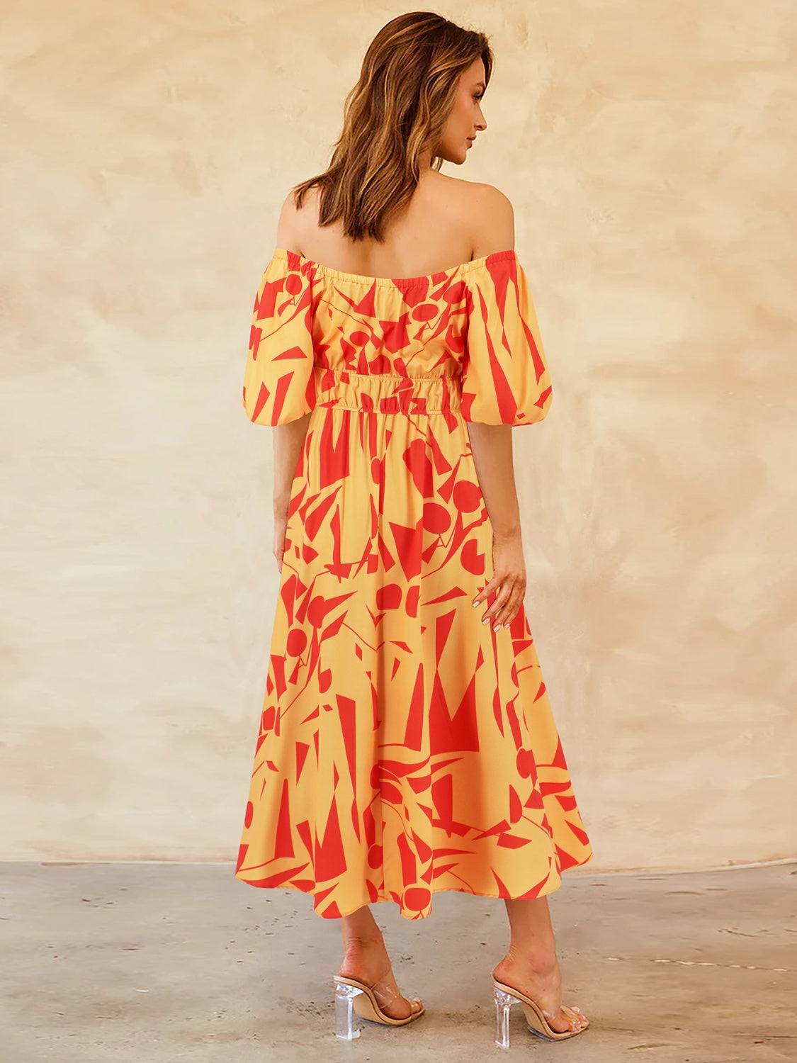 Zephariel Printed Off-Shoulder Balloon Sleeve Dress