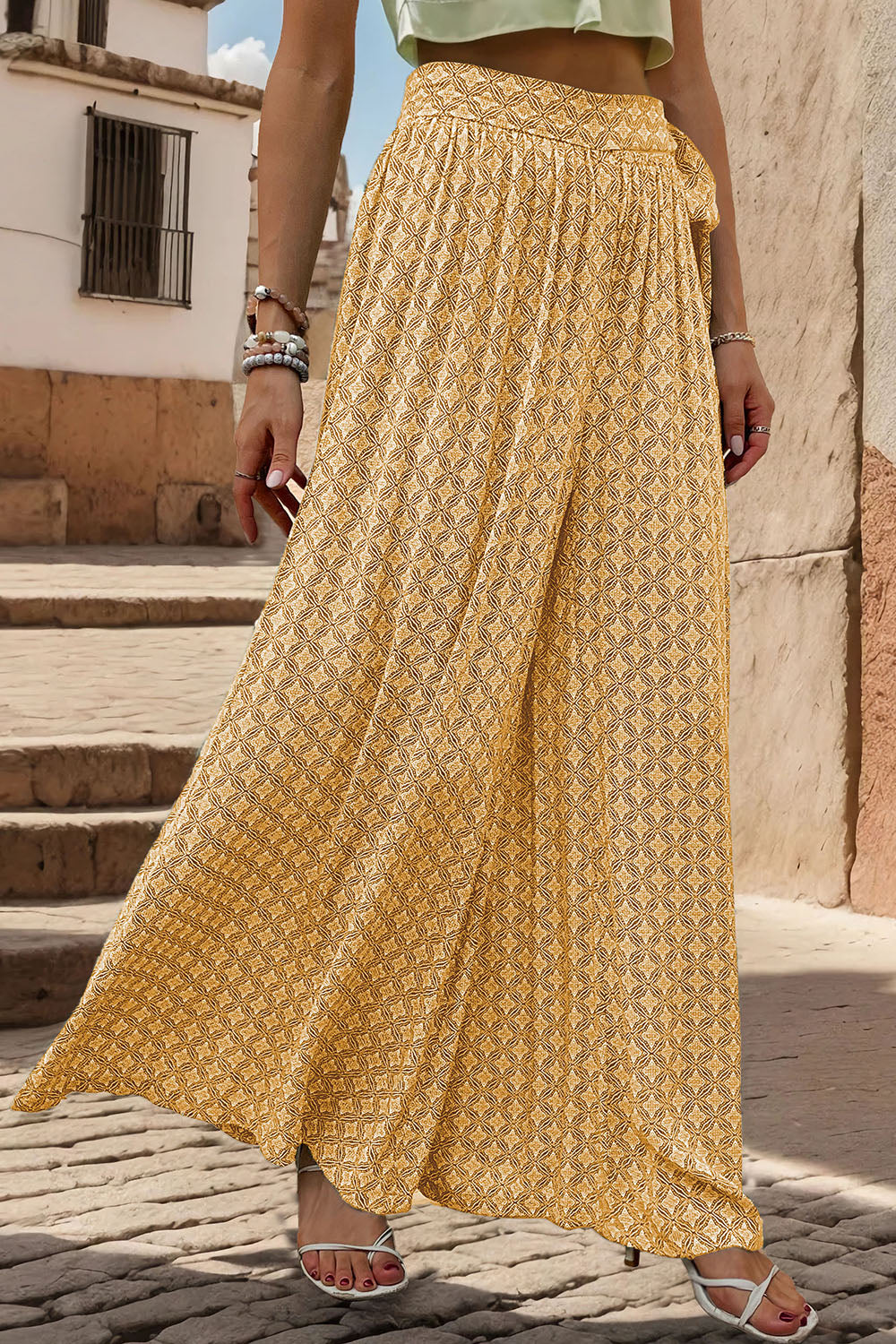 Zephariel Printed Tied Wide Leg Pants