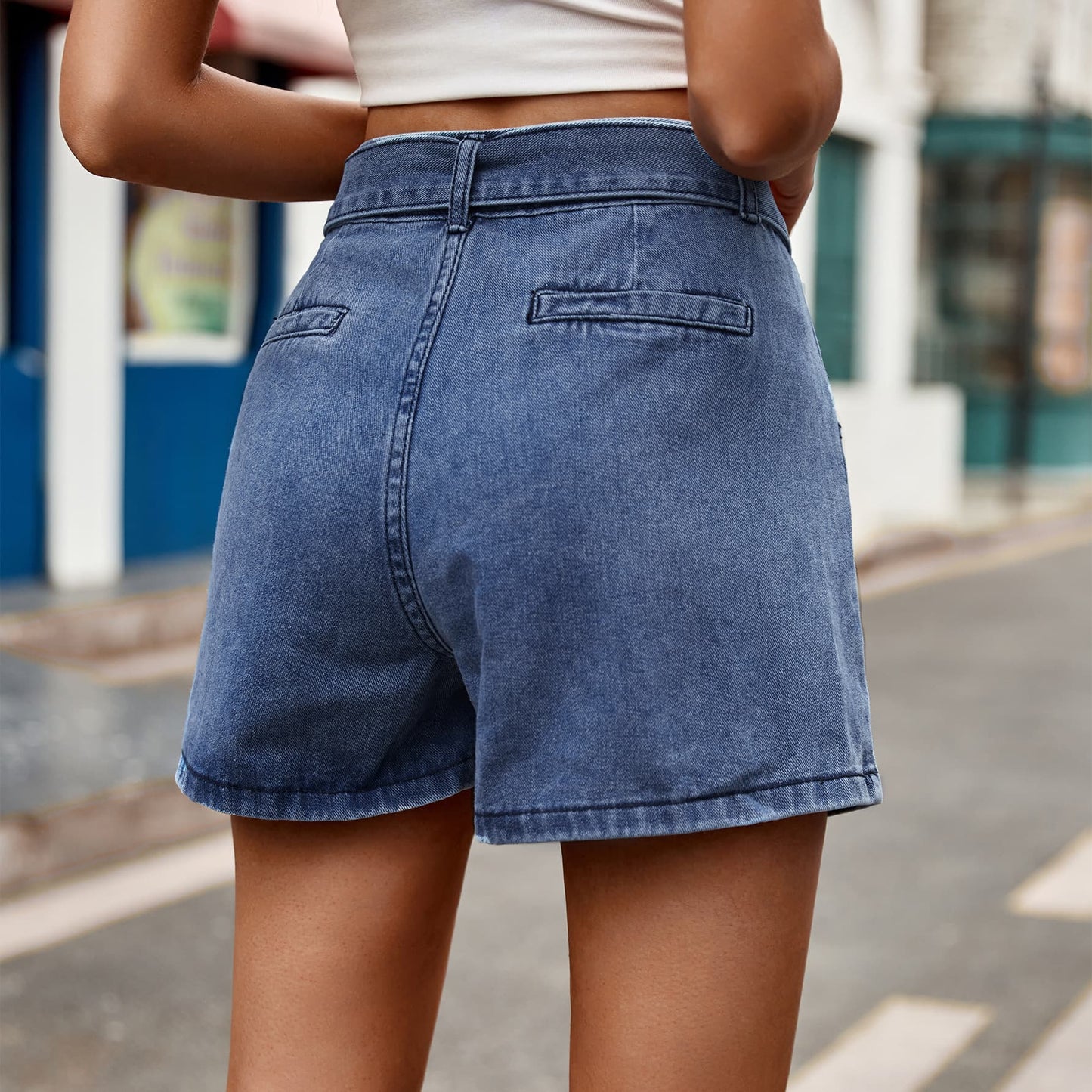 Zephariel Tie Belt Denim Shorts with Pockets