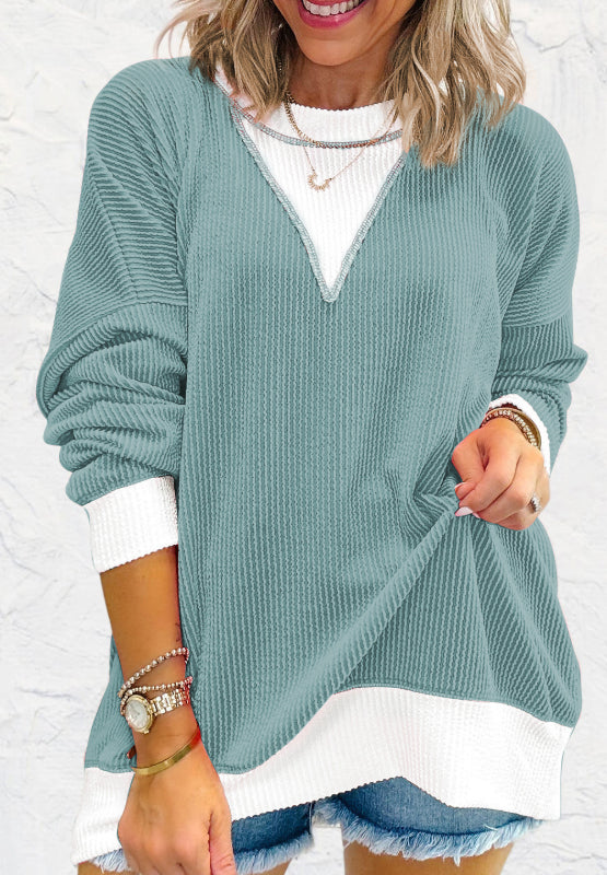 Zephariel Contrast Round Neck Long Sleeve Sweatshirt