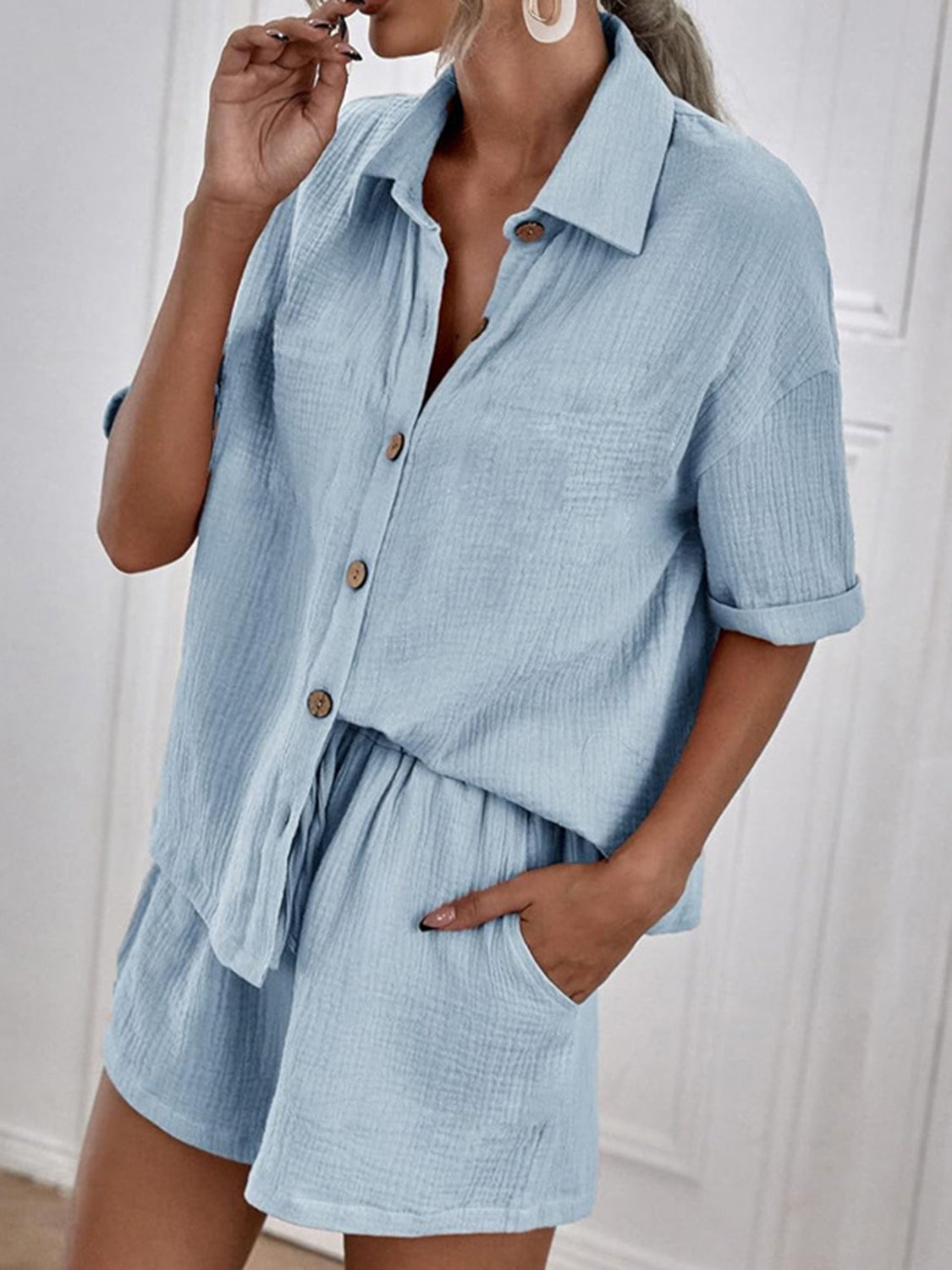 Zephariel Button Up Short Sleeve Top and Shorts Set