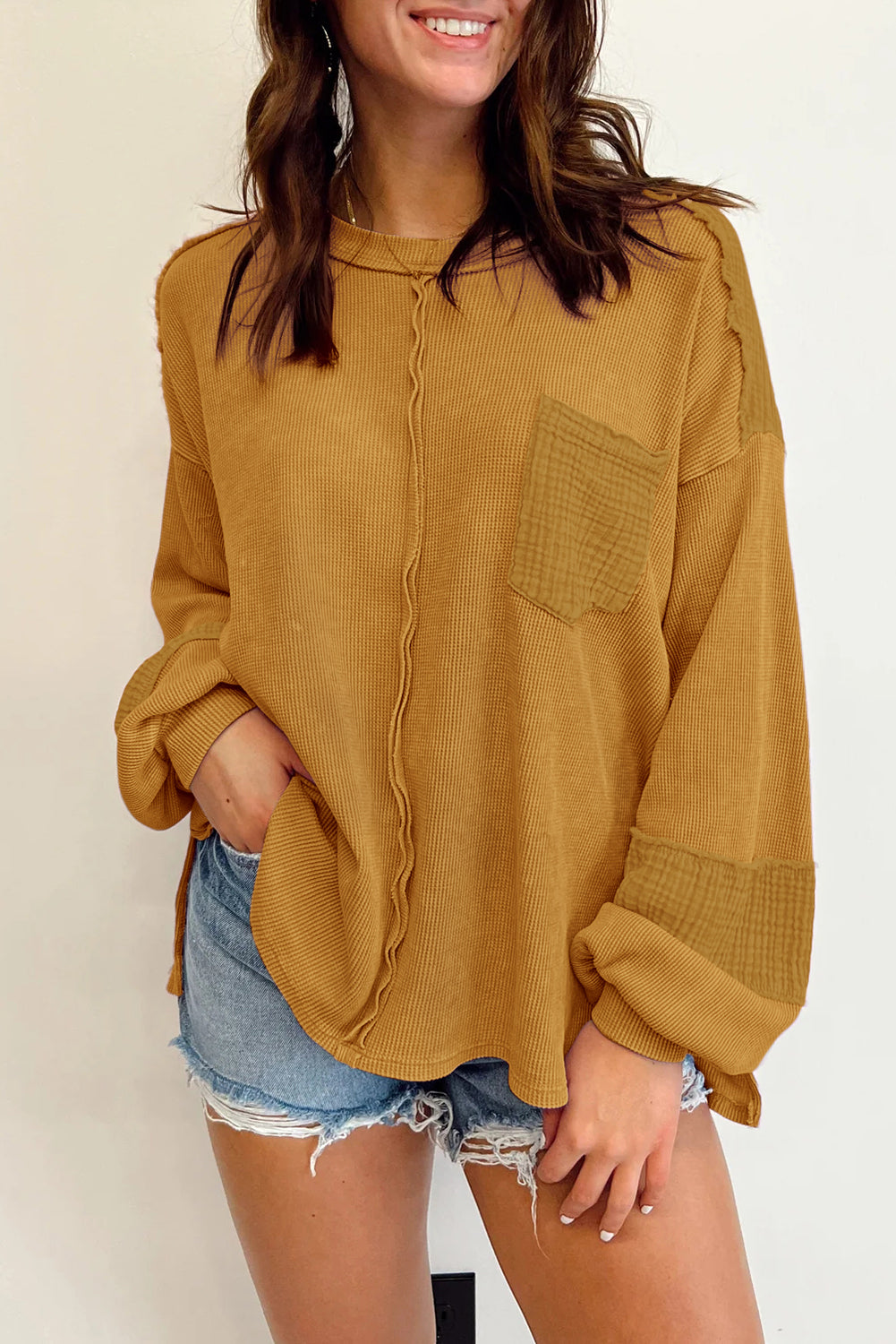 Zephariel Exposed Seam Round Neck Long Sleeve Sweatshirt