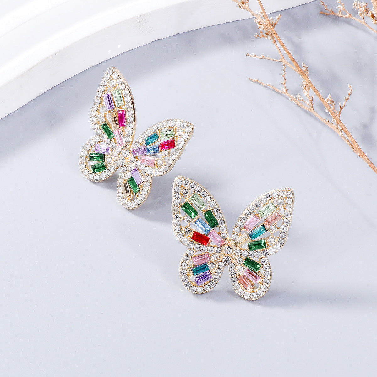 Zephariel Alloy Inlaid Rhinestone Butterfly Earrings