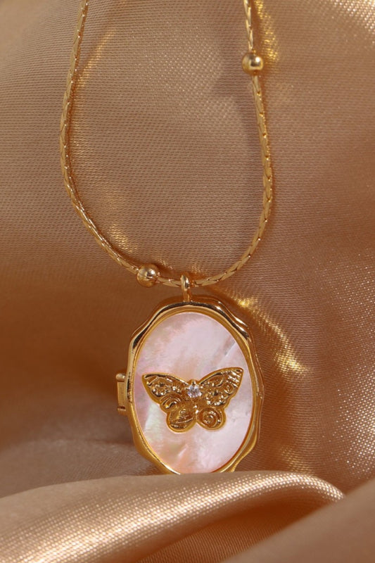 Zephariel Butterfly Shell Pendant Copper Necklace