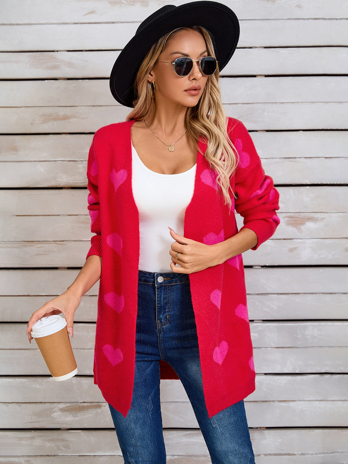 Zephariel Heart Open Front Long Sleeve Cardigan