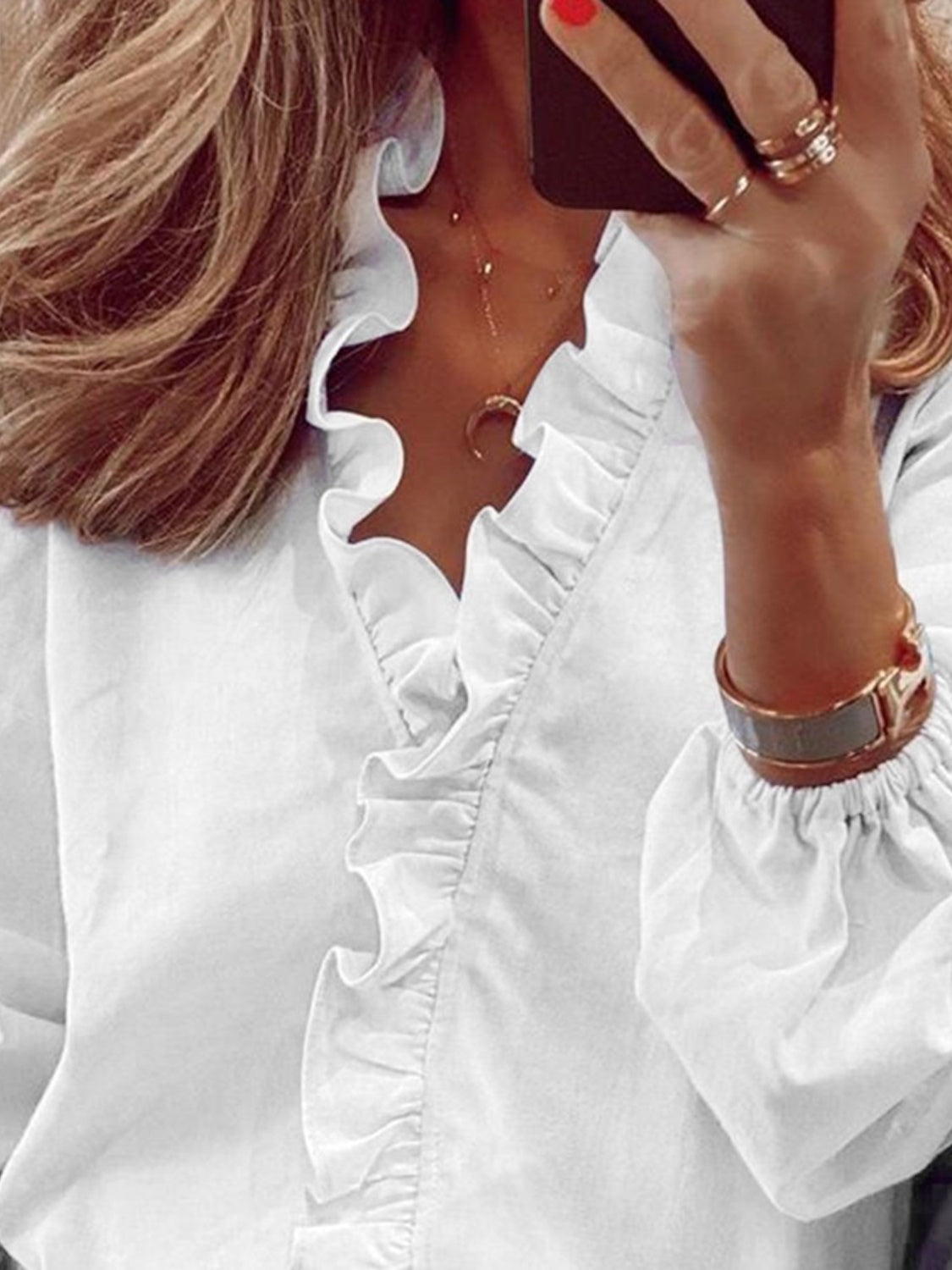 Zephariel Ruffled V-Neck Long Sleeve Blouse