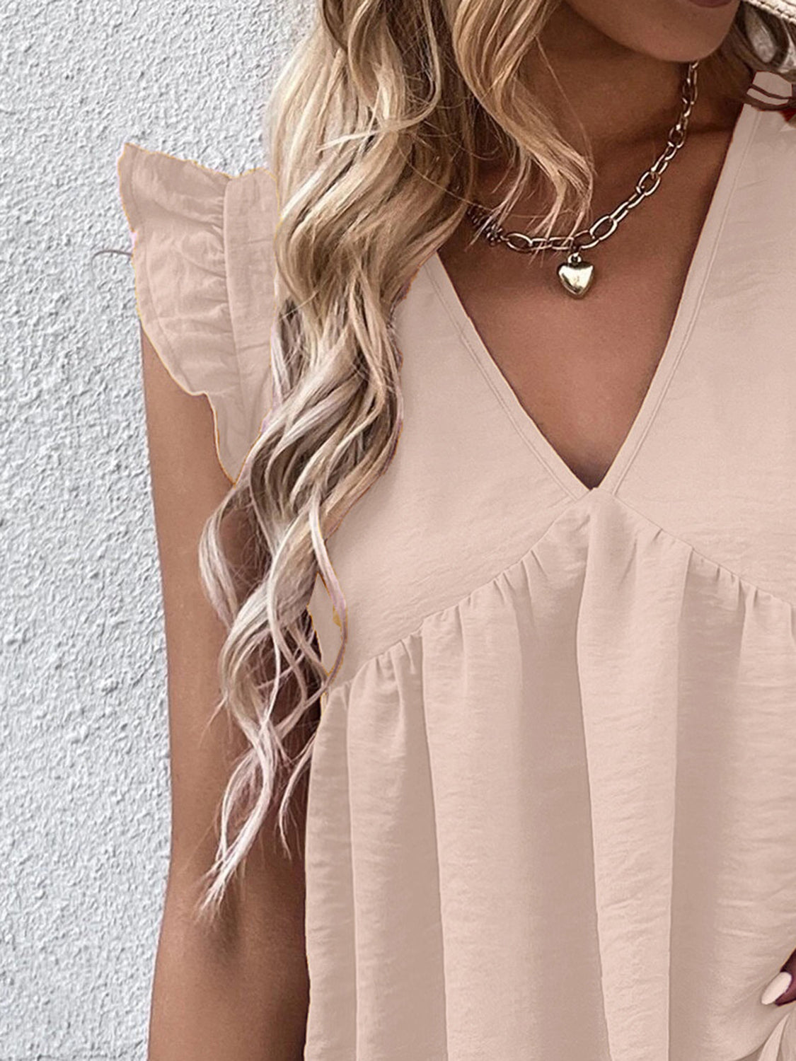 Zephariel Ruffled V-Neck Cap Sleeve Blouse