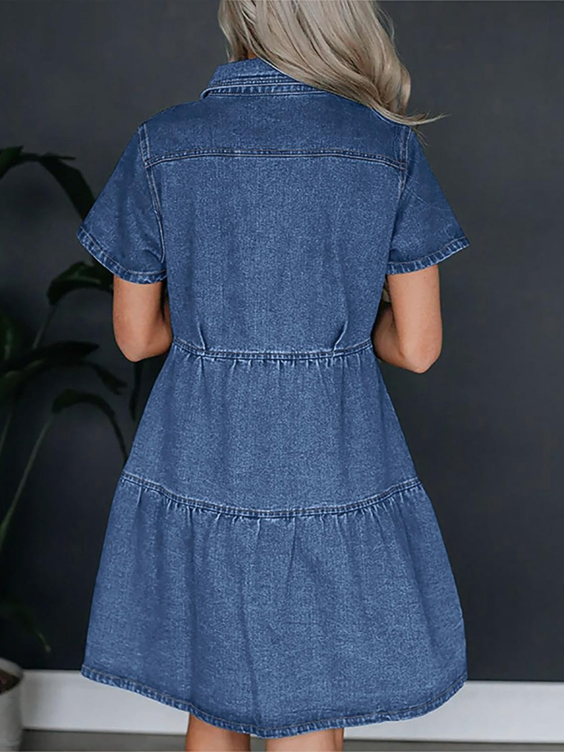 Zephariel Pocketed Button Up Collared Neck Short Sleeve Denim Dress