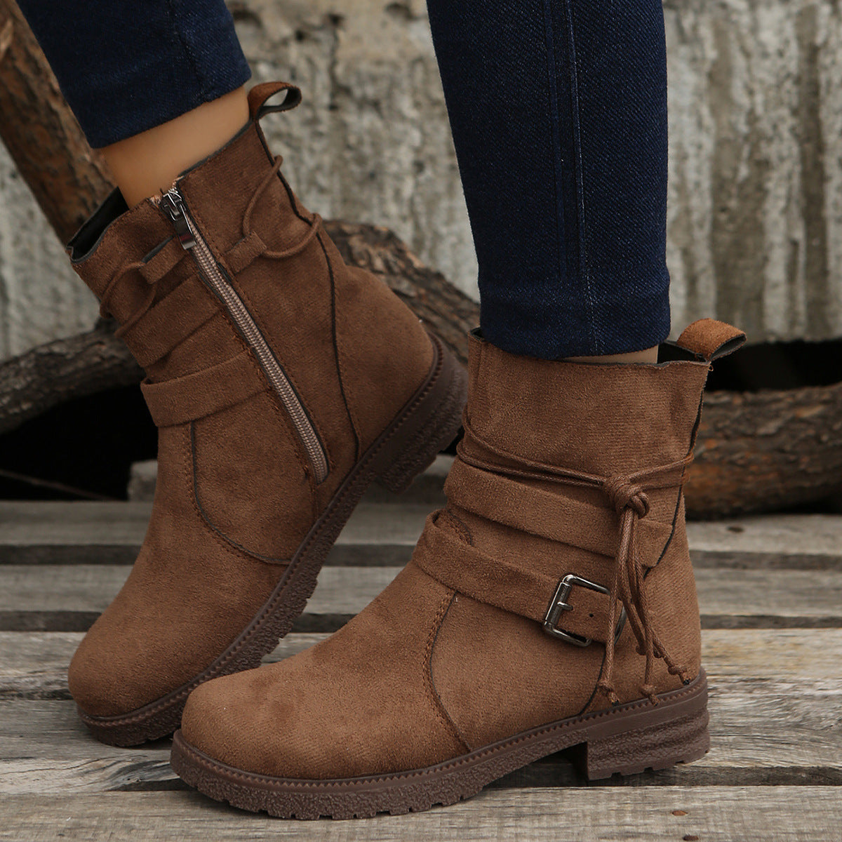 Zephariel Suede Side Zip Round Toe Boots