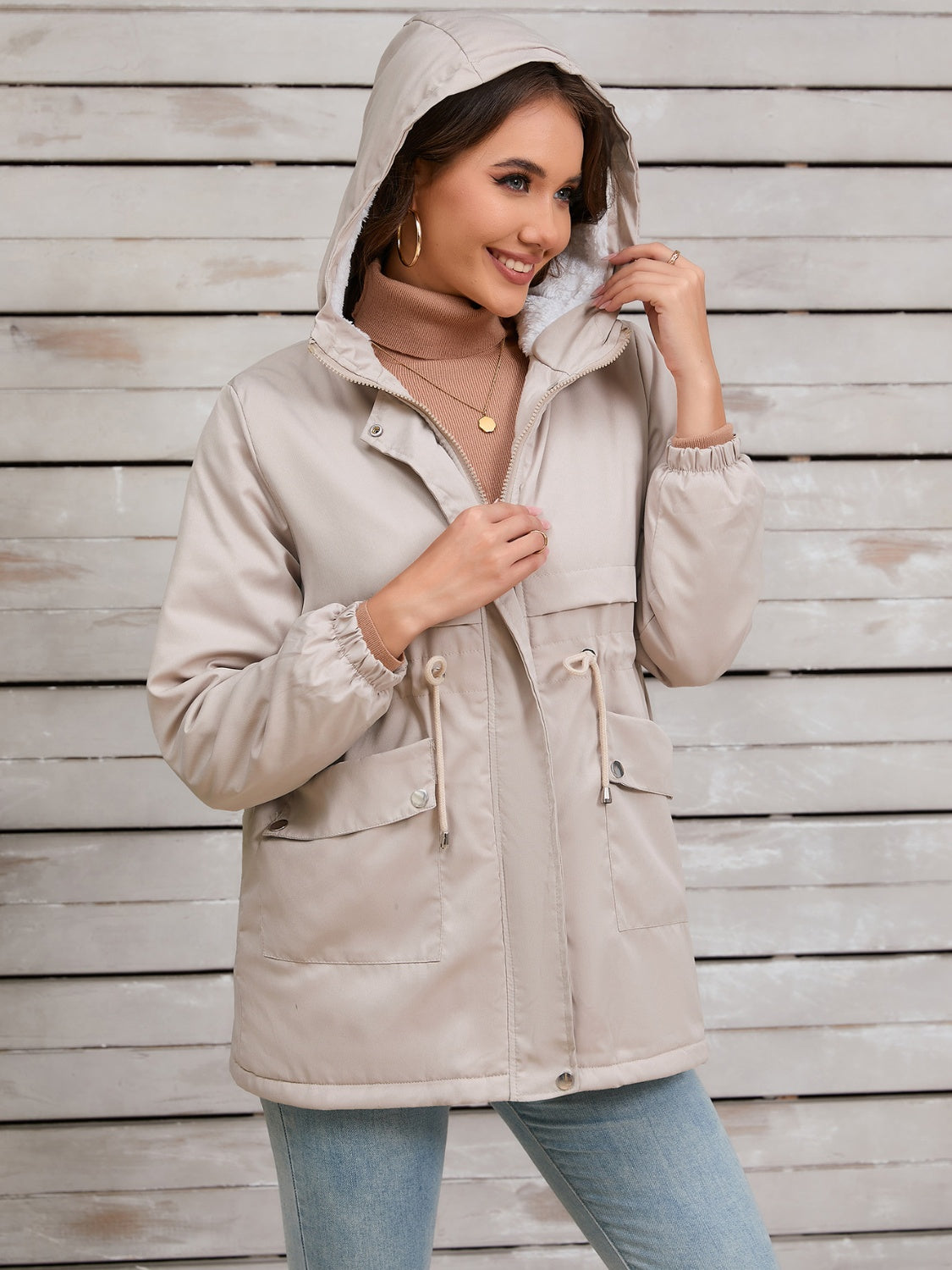 Zephariel Drawstring Long Sleeve Hooded Jacket