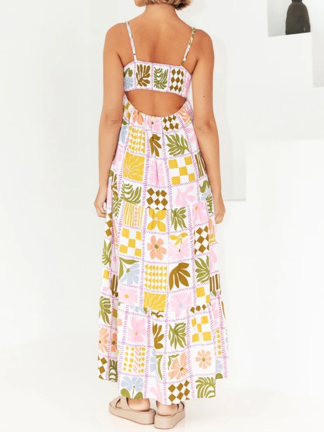 Zephariel Cutout Printed Square Neck Maxi Cami Dress