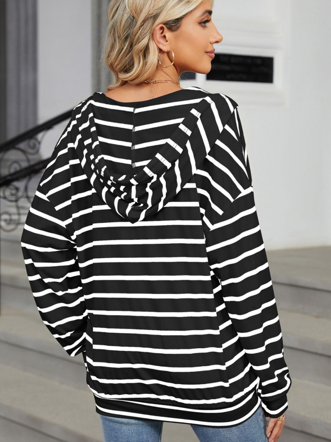 Zephariel Drawstring Striped Long Sleeve Hoodie