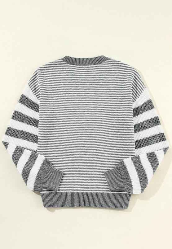 Zephariel Striped Round Neck Dropped Shoulder Sweater