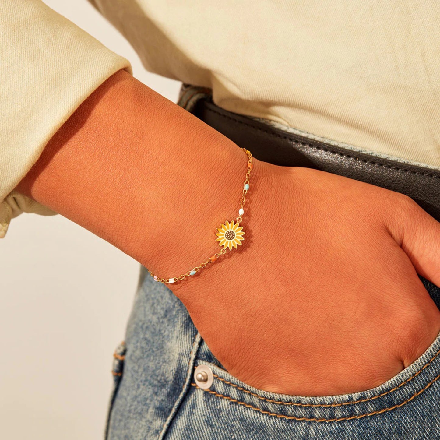 Zephariel Sunflower Shape 18K Gold-Plated Bead Bracelet