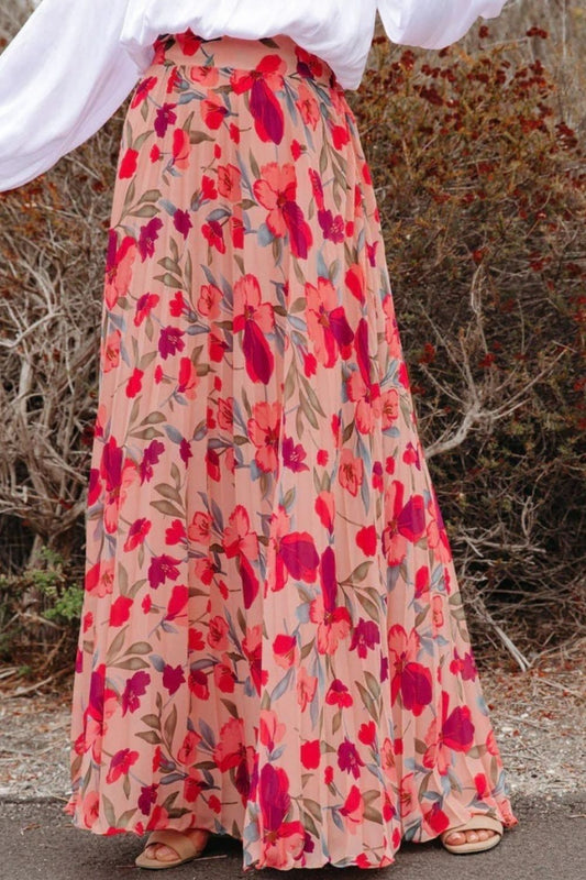 Zephariel Printed Elastic Waist Pleated Maxi Skirt