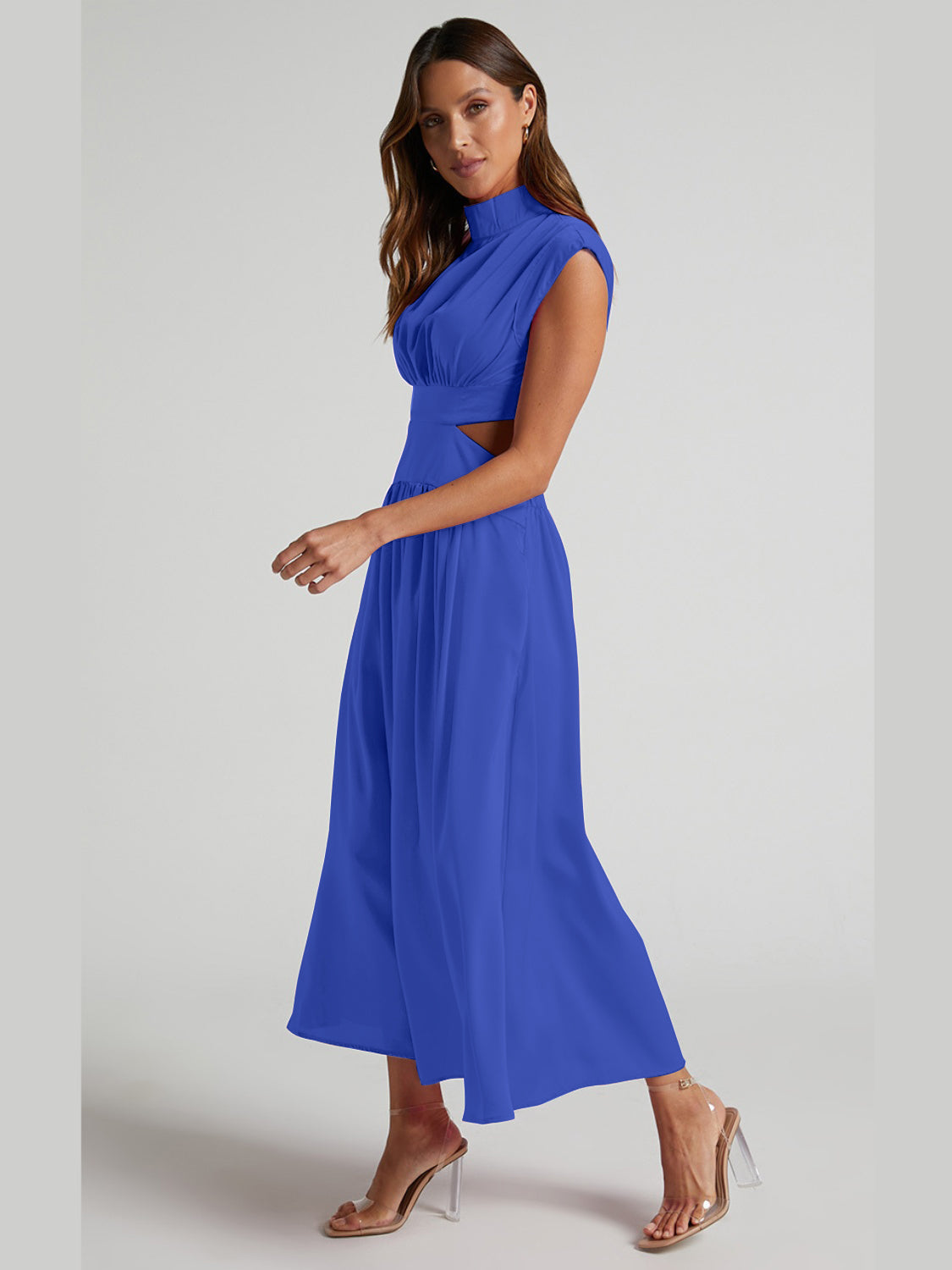 Zephariel Cutout Mock Neck Sleeveless Ruched Dress