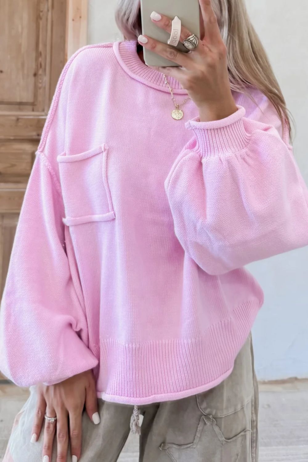 Zephariel Roll Hem Ribbed Detail Drop Shoulder Sweater