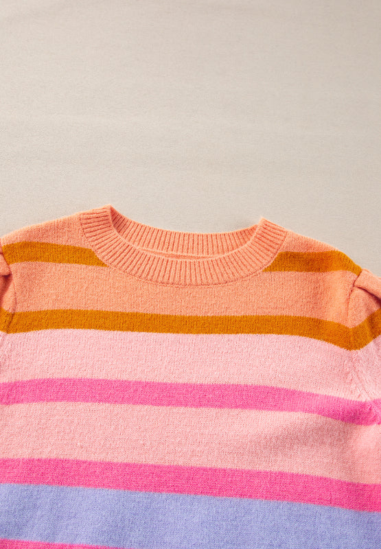 Zephariel Striped Round Neck Half Sleeve Sweater