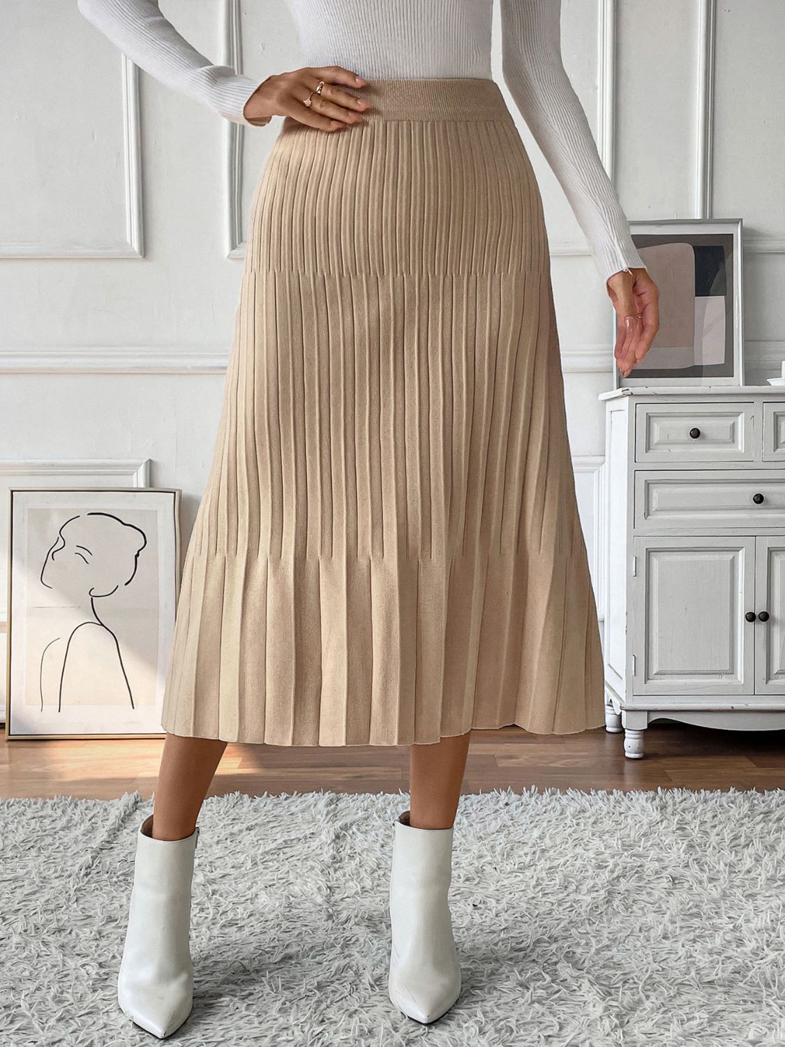 Zephariel Pleated Midi Sweater Skirt