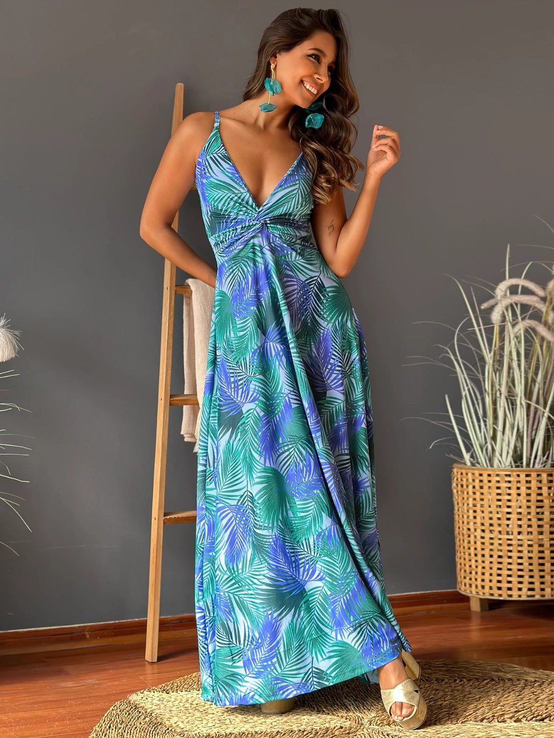 Zephariel Twisted Printed V-Neck Cami Dress