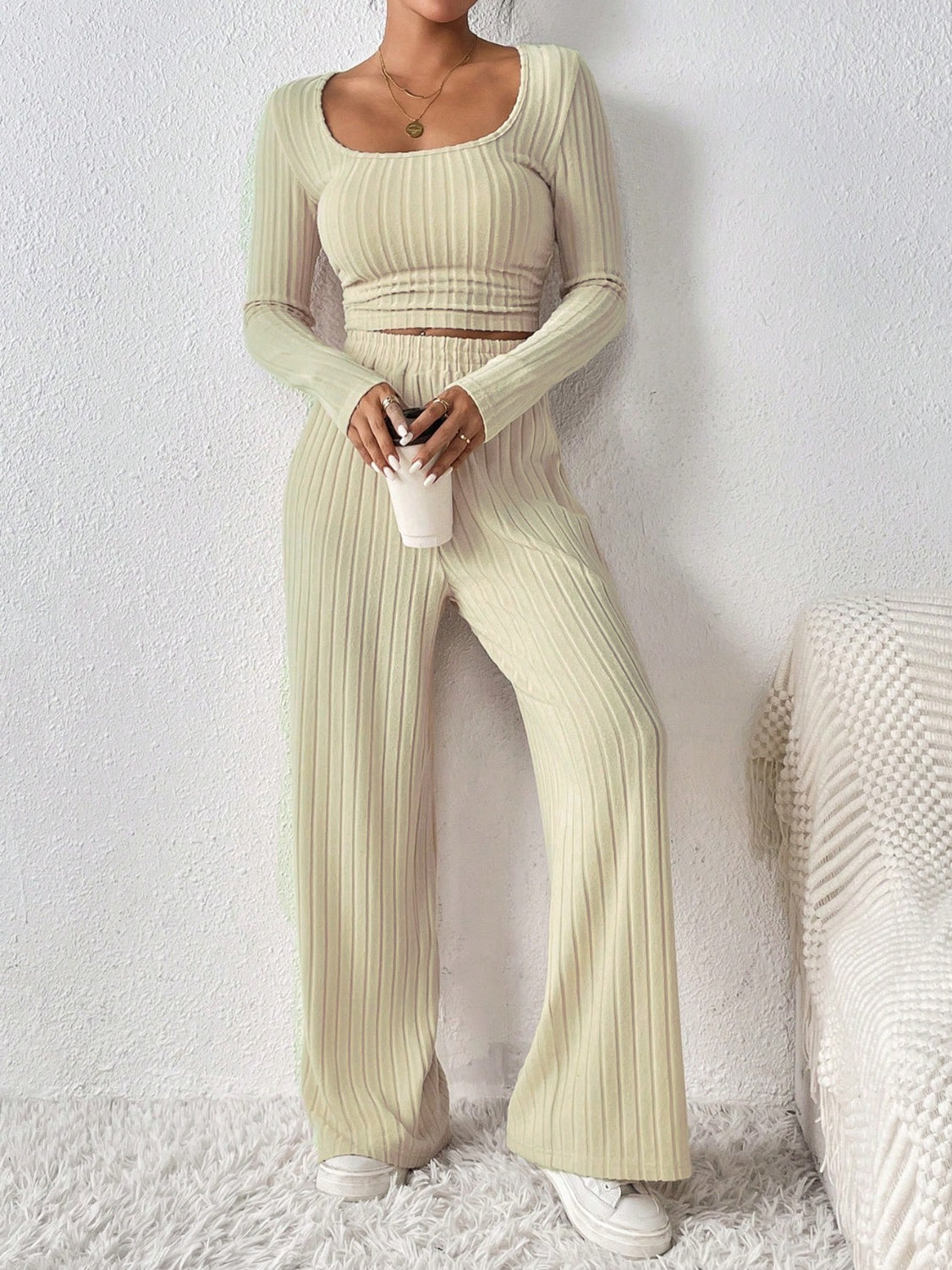 Zephariel Scoop Neck Long Sleeve Top and Pants Set