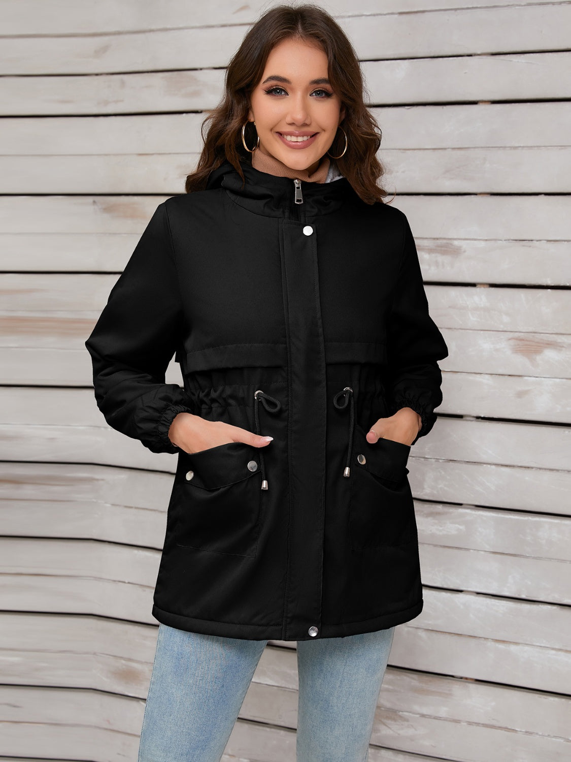 Zephariel Drawstring Long Sleeve Hooded Jacket