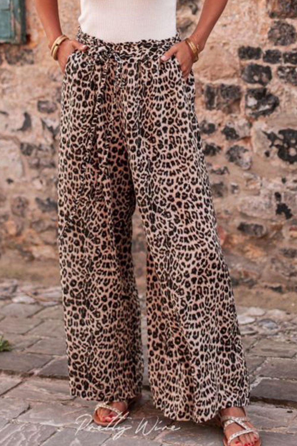 Zephariel Leopard Drawstring Wide Leg Pants