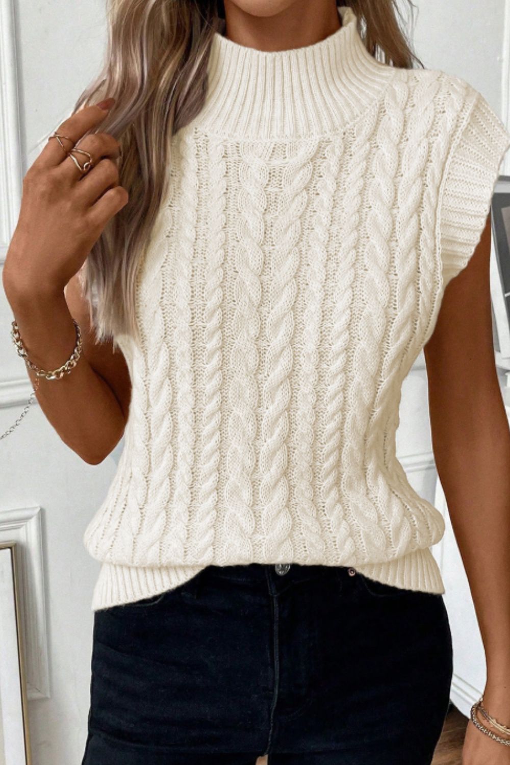 Zephariel Cable Knit Turtleneck Sweater Vest