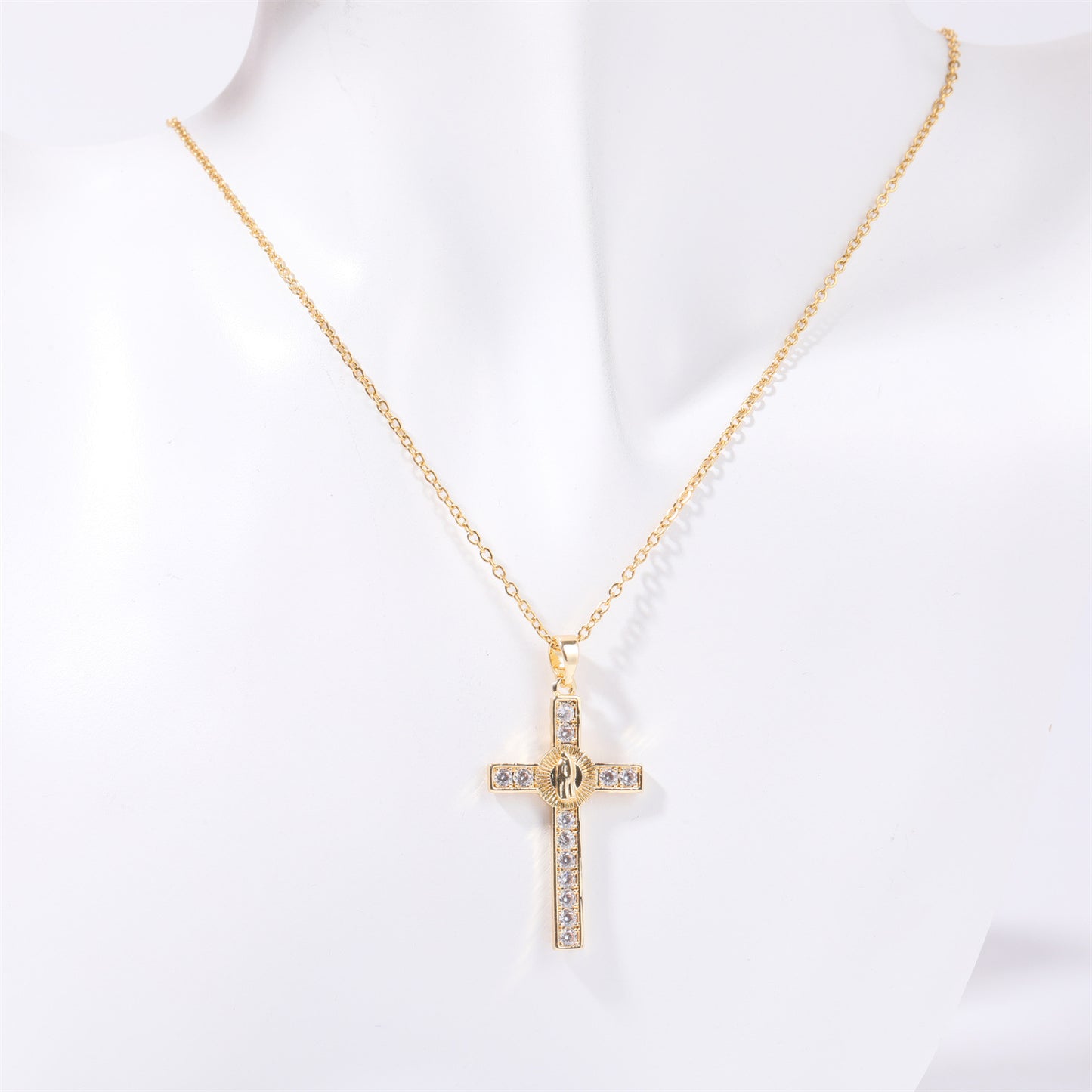 Zephariel Stainless Steel Inlaid Zircon Cross Necklace