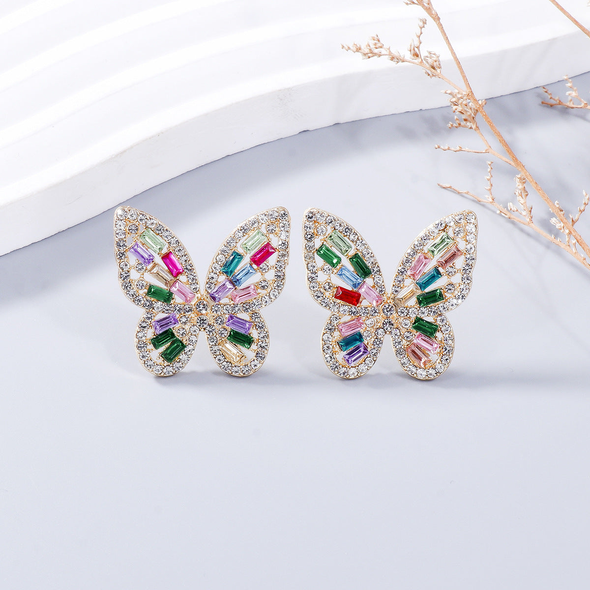 Zephariel Alloy Inlaid Rhinestone Butterfly Earrings