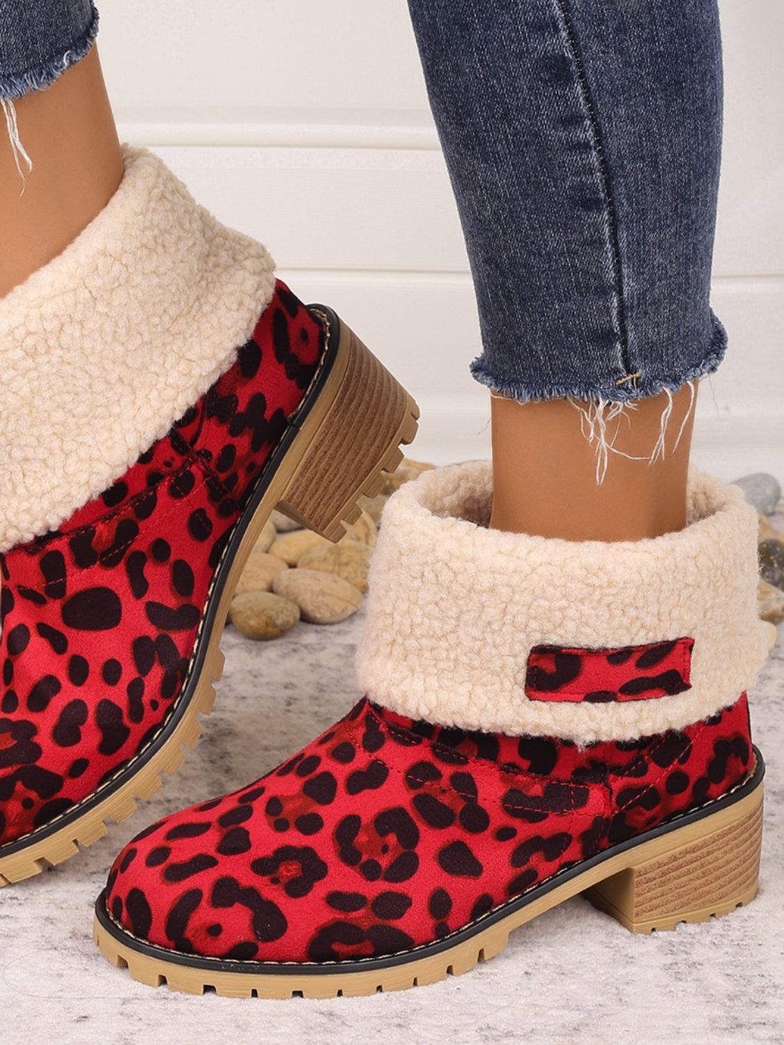 Zephariel Leopard Block Heel Fuzzy Boots