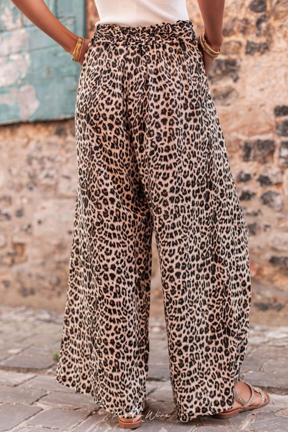 Zephariel Leopard Drawstring Wide Leg Pants