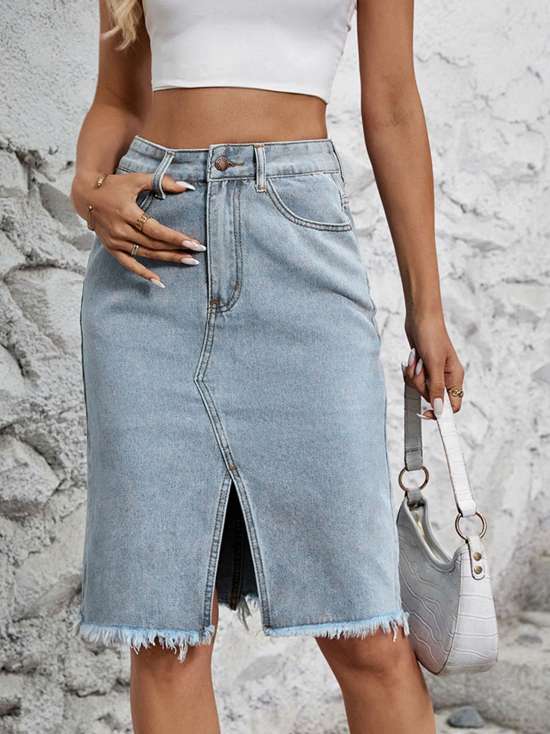 Zephariel Raw Hem Slit Denim Skirt