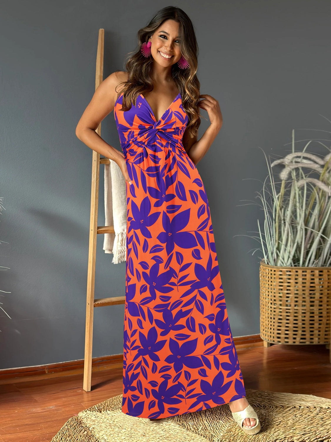 Zephariel Twisted Printed V-Neck Cami Dress