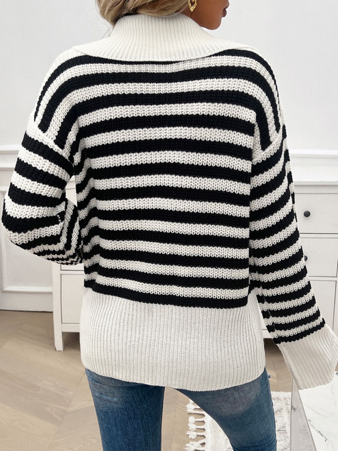 Zephariel Striped Collared Neck Long Sleeve Sweater