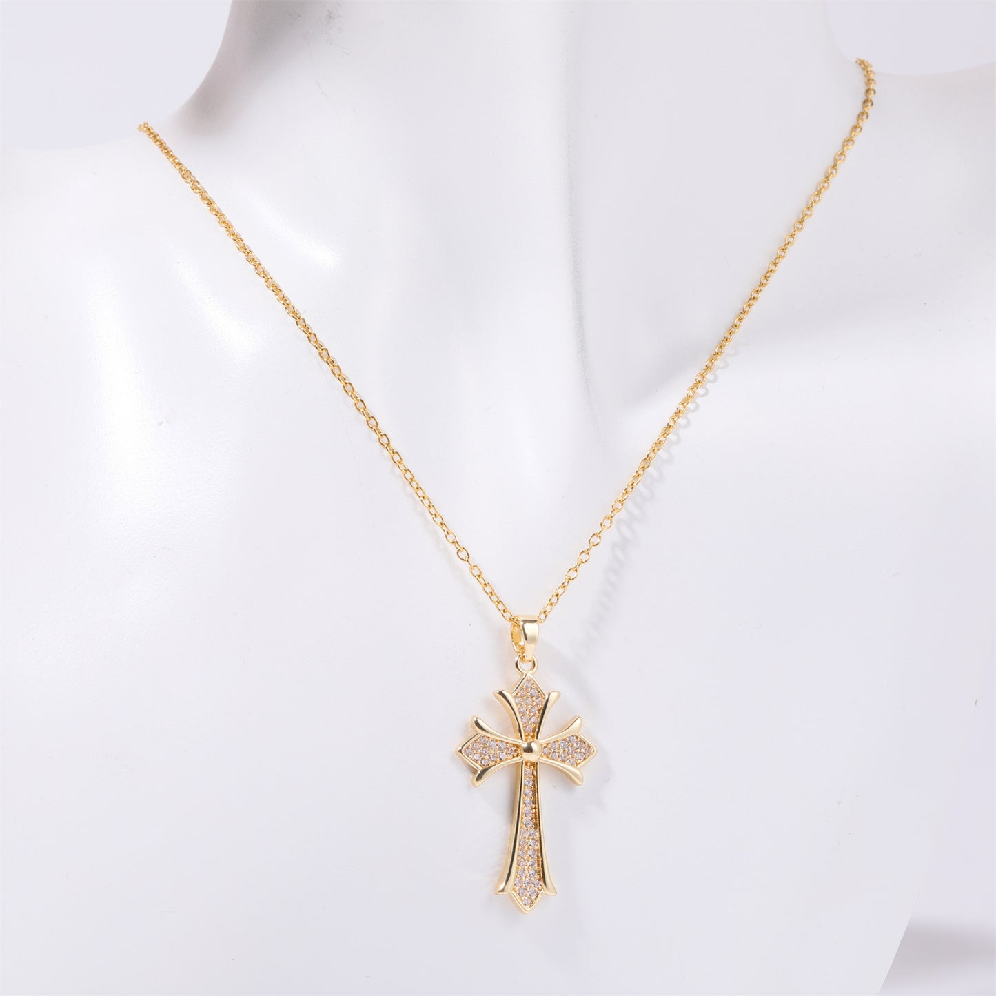 Zephariel Stainless Steel Inlaid Zircon Cross Necklace