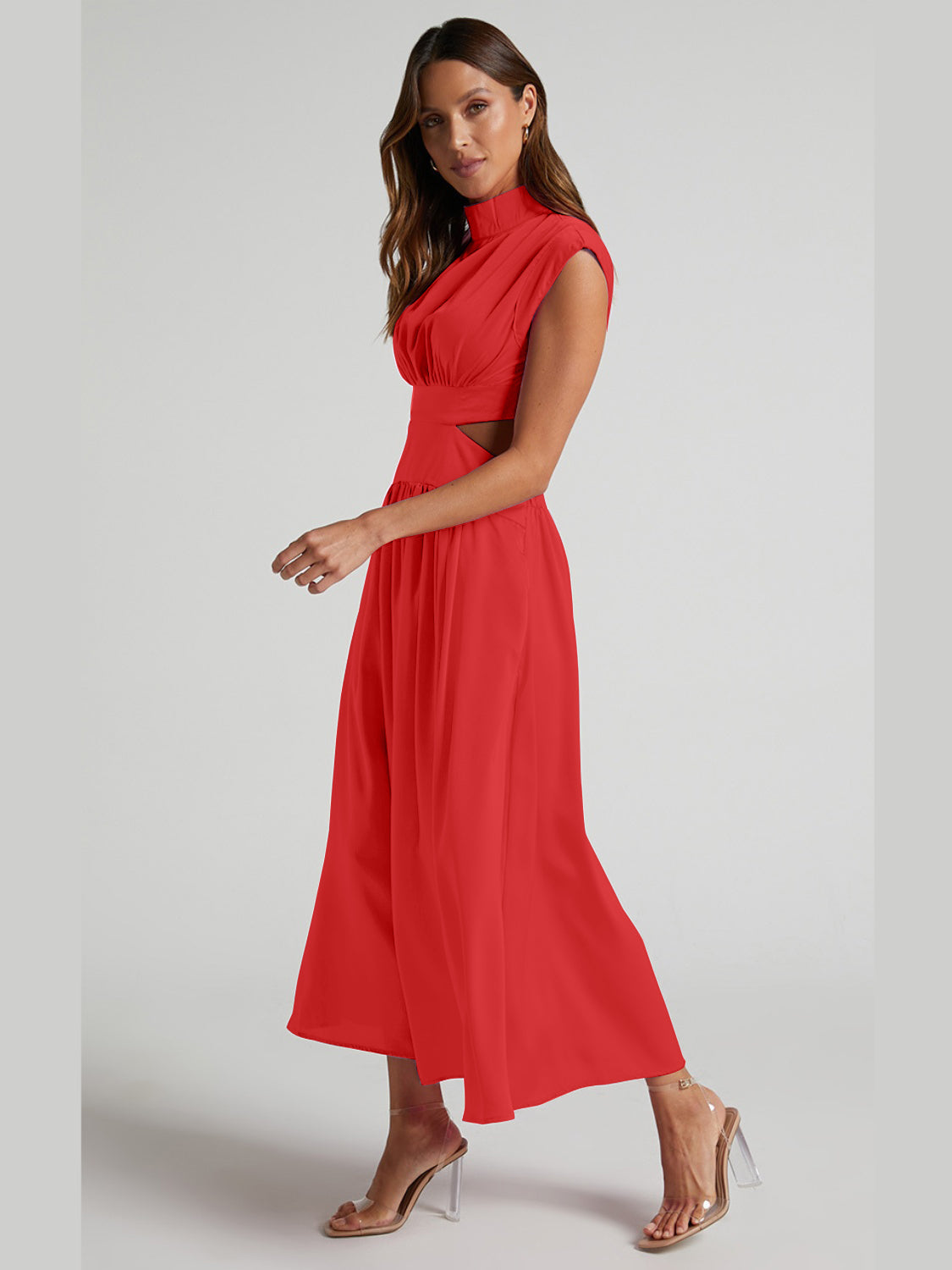 Zephariel Cutout Mock Neck Sleeveless Ruched Dress