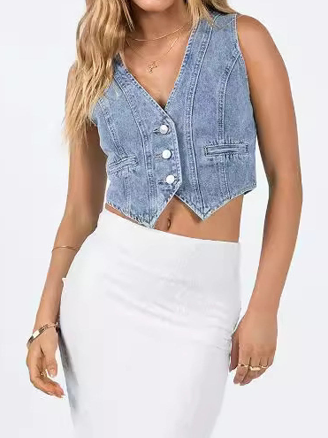 Zephariel Button Up Sleeveless Denim Top