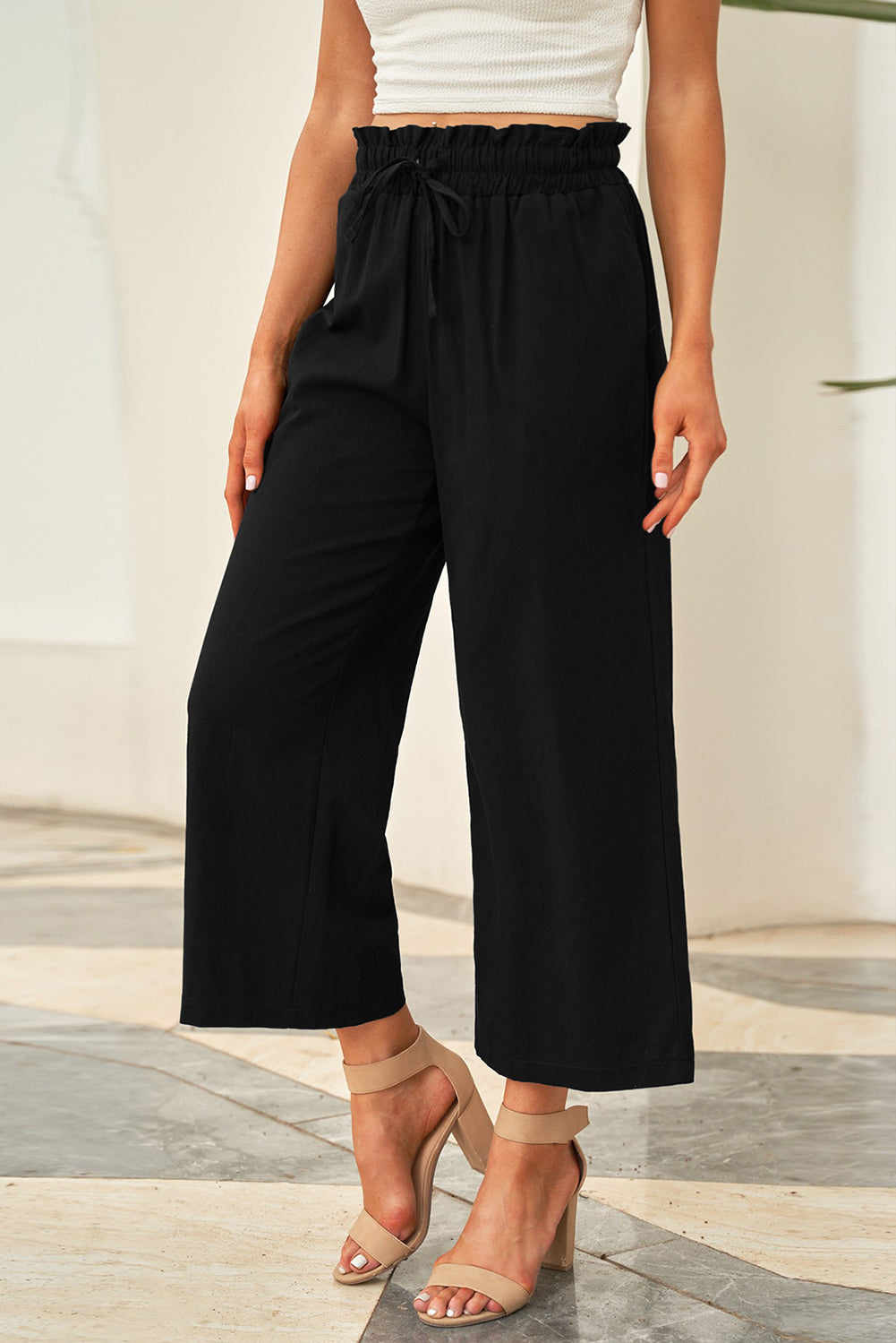 Zephariel Drawstring Paperbag Waist Wide Leg Pants